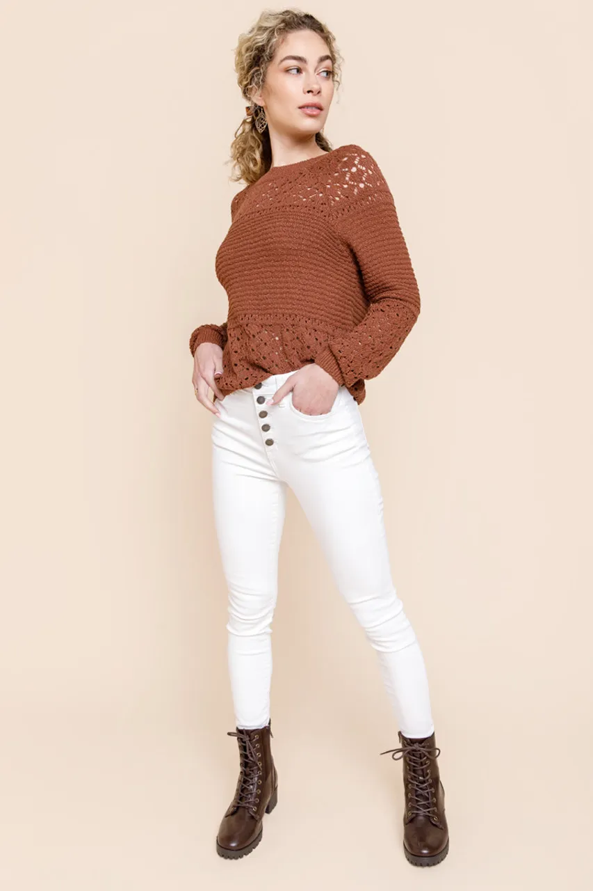 Rickie Pointelle Contrast Pullover Sweater