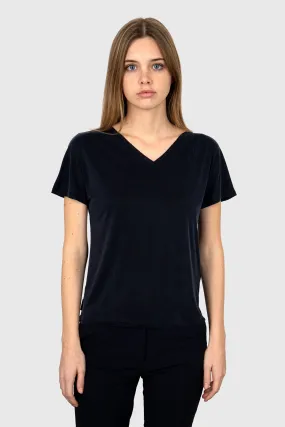 Rrd Cupro V-neck Wom Shirty Blu Scuro Donna