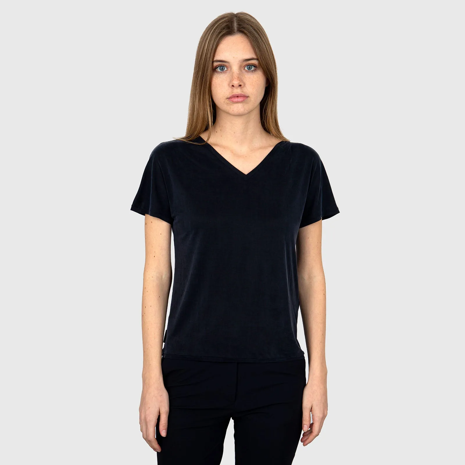 Rrd Cupro V-neck Wom Shirty Blu Scuro Donna