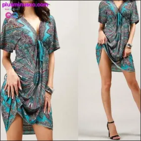 Sexy Summer Soft Women V Neck Flower Print Beach Dress