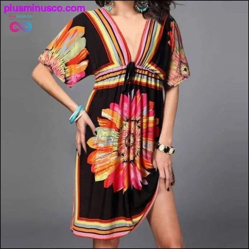 Sexy Summer Soft Women V Neck Flower Print Beach Dress