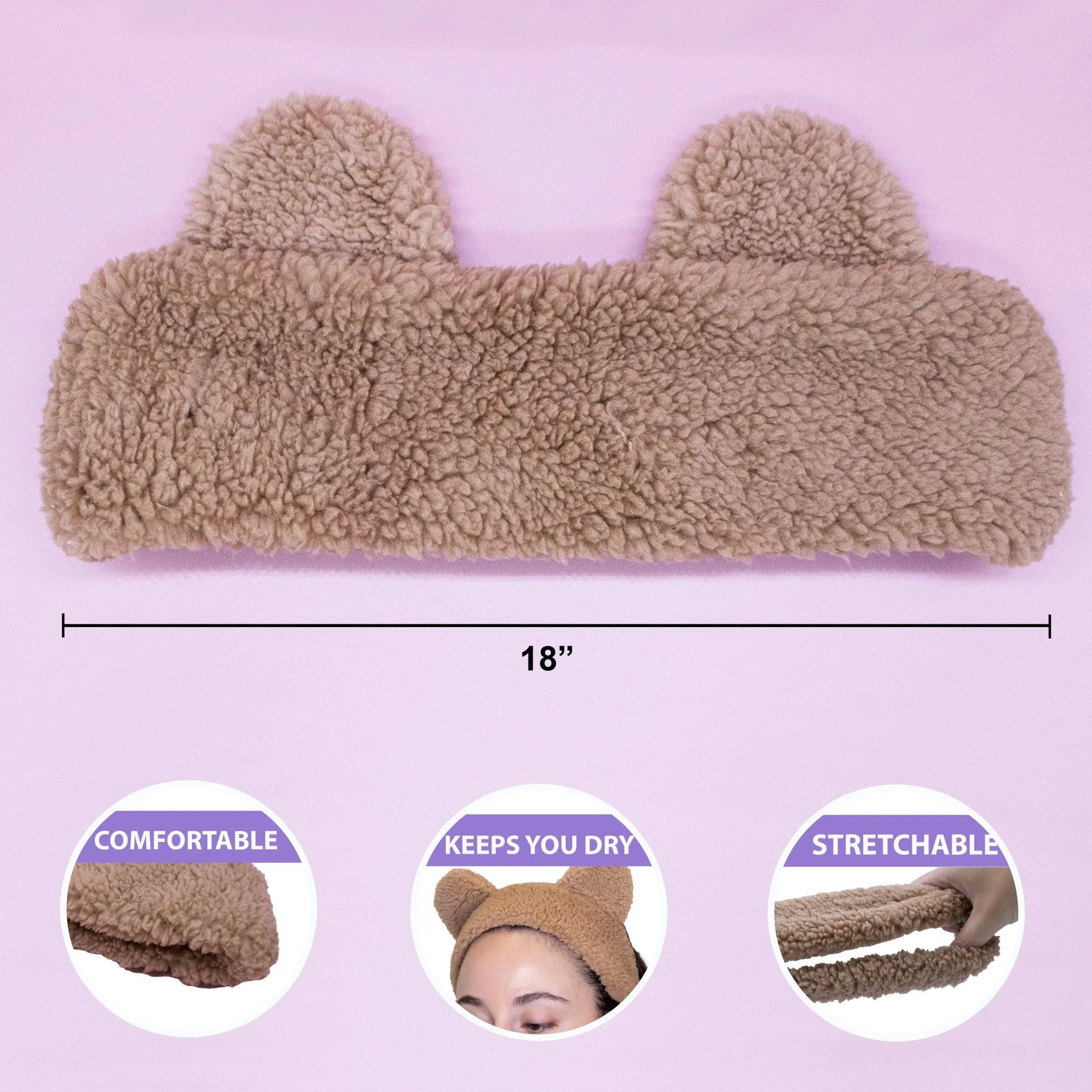 Teddy Bear Ear Spa Headband and Scrunchie Wristbands