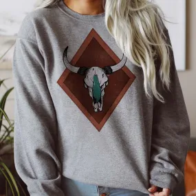 Turquoise Cow Skull Graphic Sweatshirt (made 2 order) LC