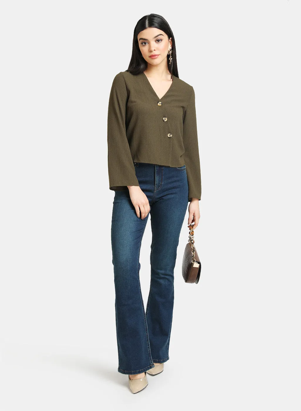 V-Neck Top With Diagonal Placket