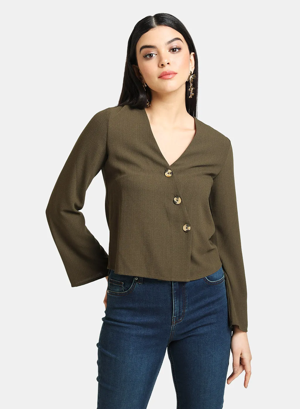 V-Neck Top With Diagonal Placket