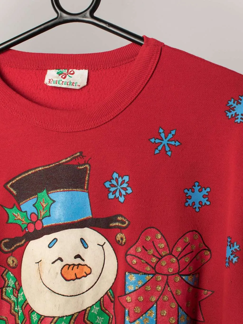 Vintage Christmas sweater feat. large snowman with snowman sleeves, Nutcracker 1980s – Small / Medium