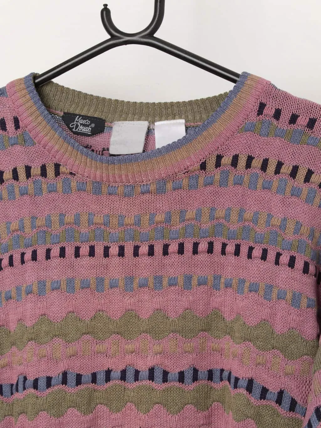 Vintage coogi style sweater in pink and blue – Medium