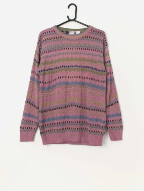 Vintage coogi style sweater in pink and blue – Medium