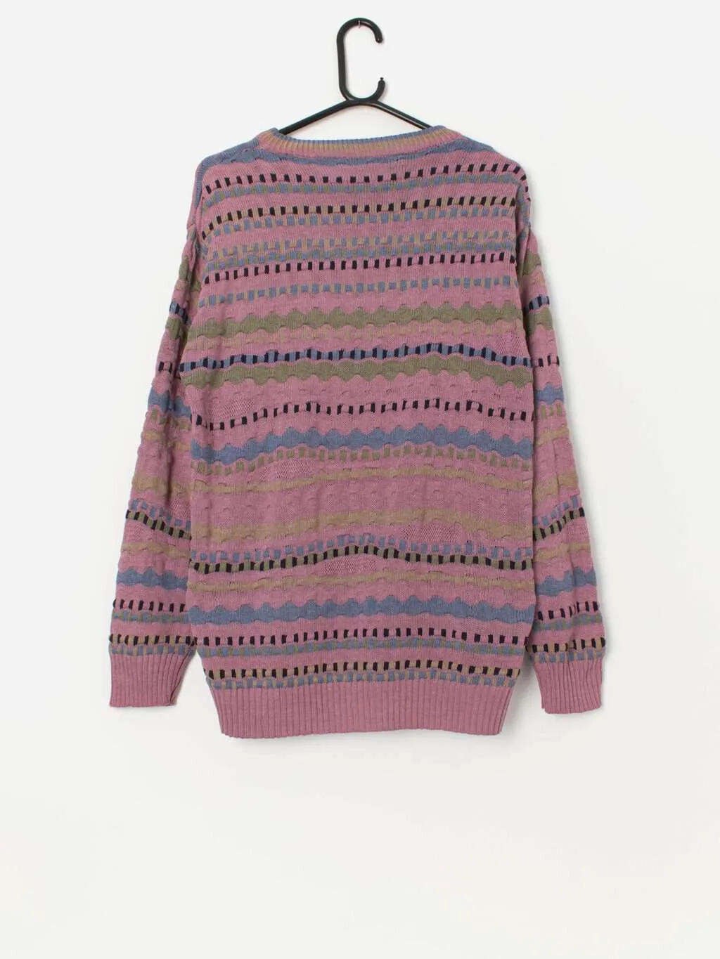 Vintage coogi style sweater in pink and blue – Medium