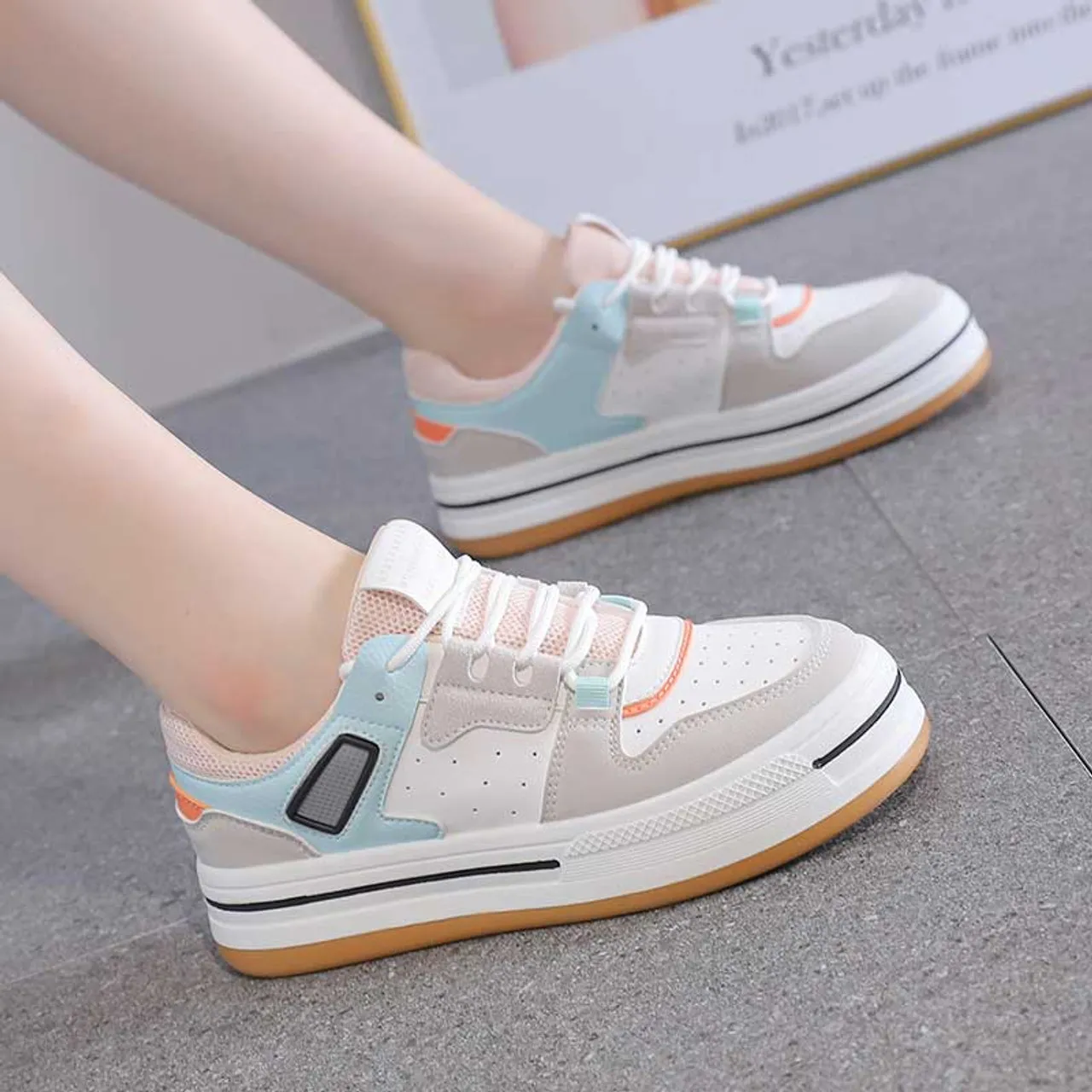 White casual multi color platform shoe sneaker