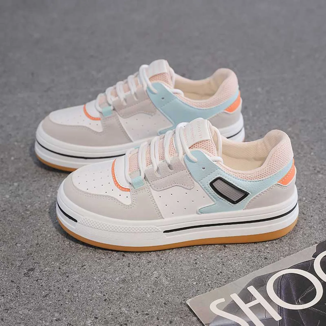 White casual multi color platform shoe sneaker