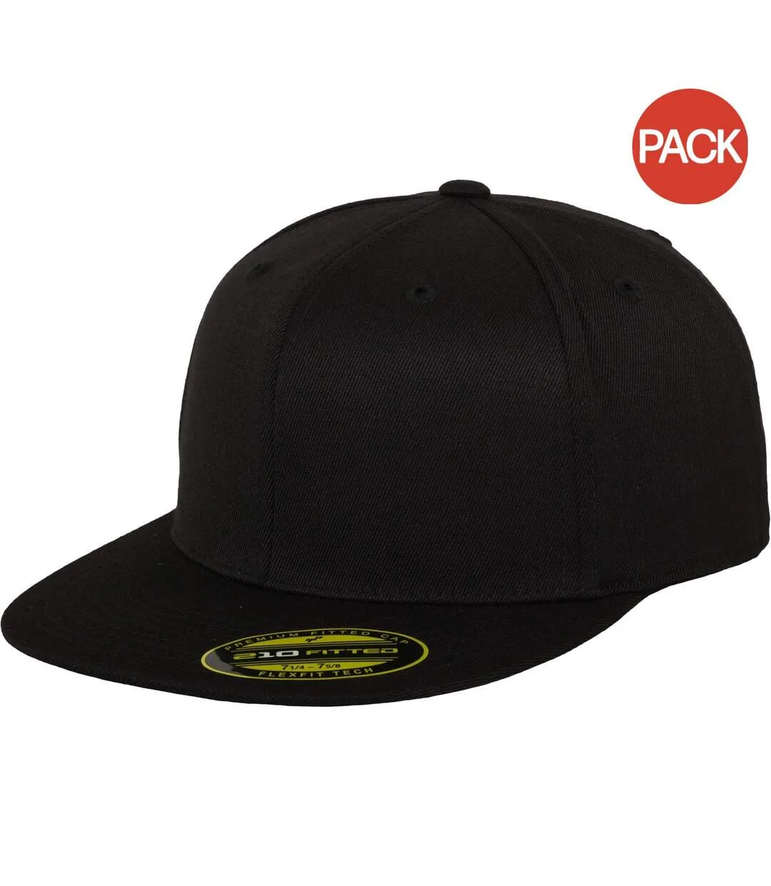 Yupoong Flexfit Unisex Premium 210 Fitted Flat Peak Cap (Pack of 2) (Black) - UTRW6746