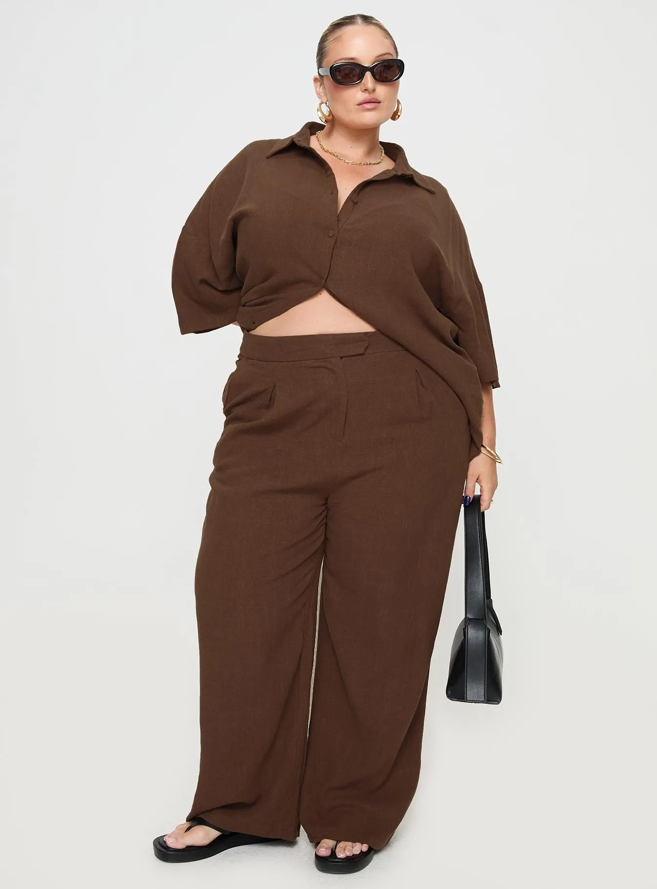 Zenia Linen Blend Pants Chocolate Curve