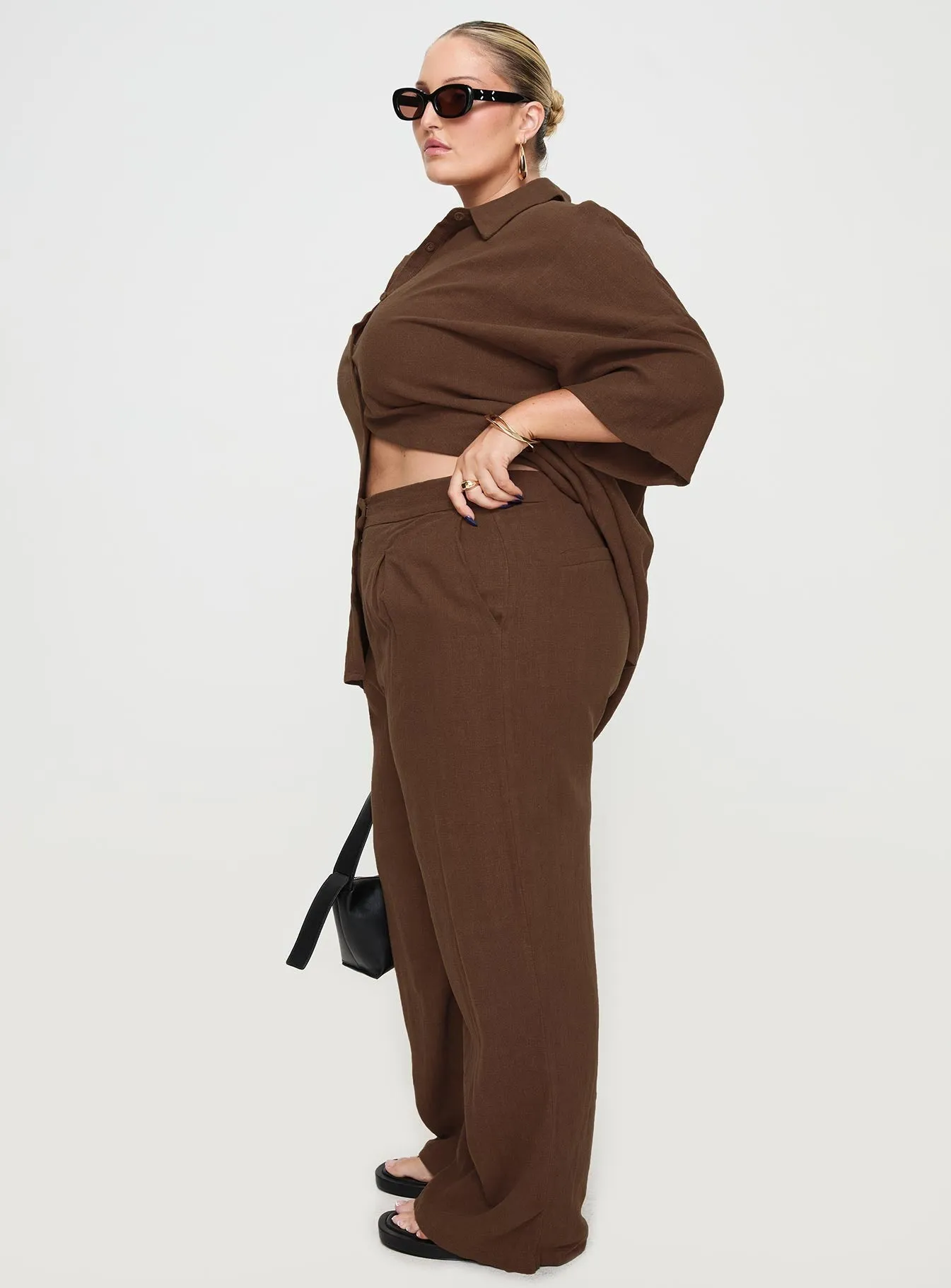 Zenia Linen Blend Pants Chocolate Curve