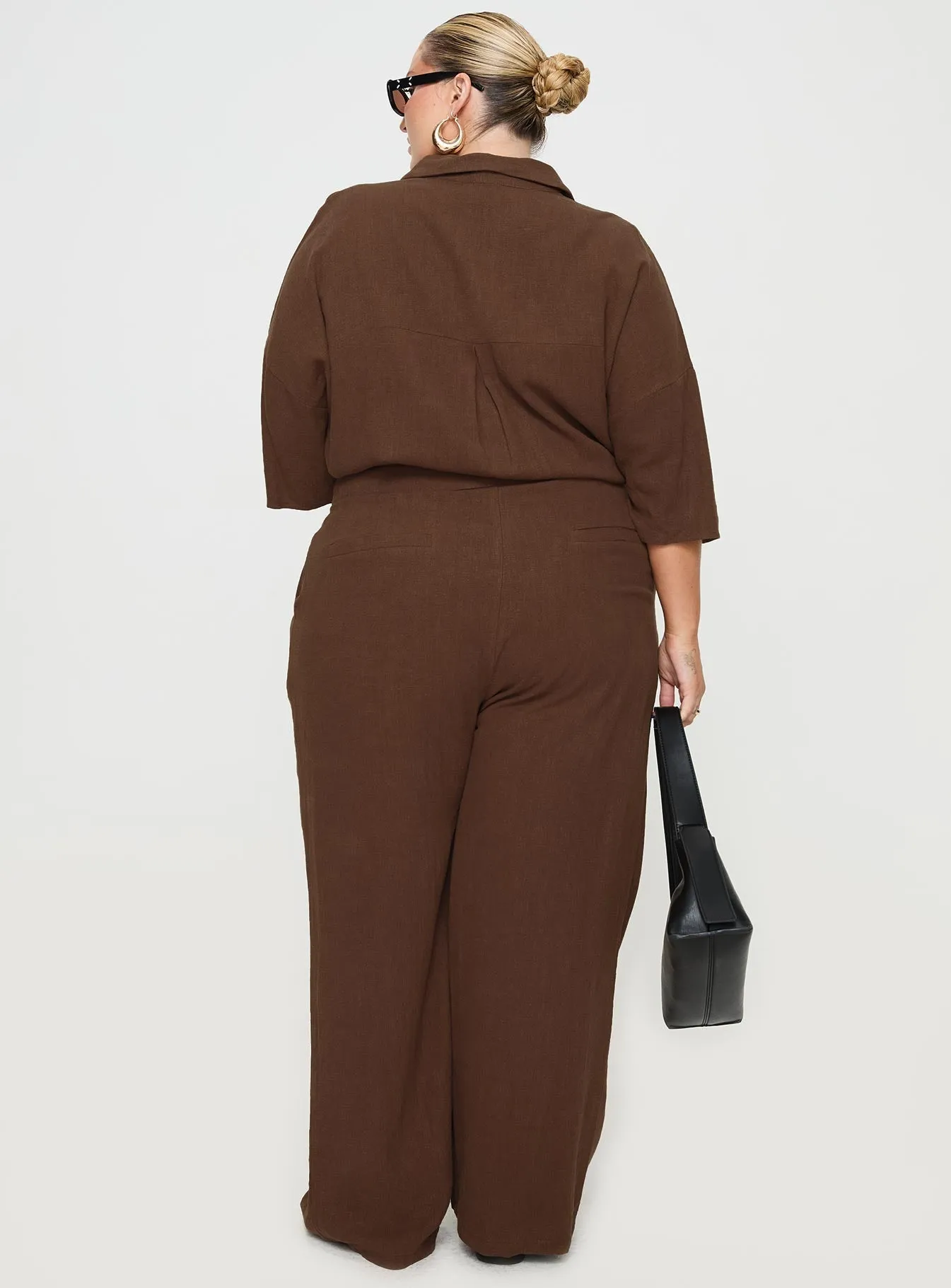 Zenia Linen Blend Pants Chocolate Curve